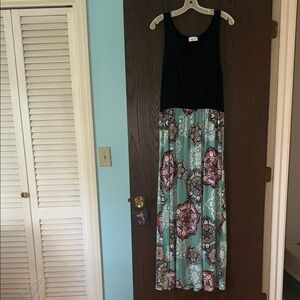 Sophie Rue Black and Teal Floral Maxi Dress